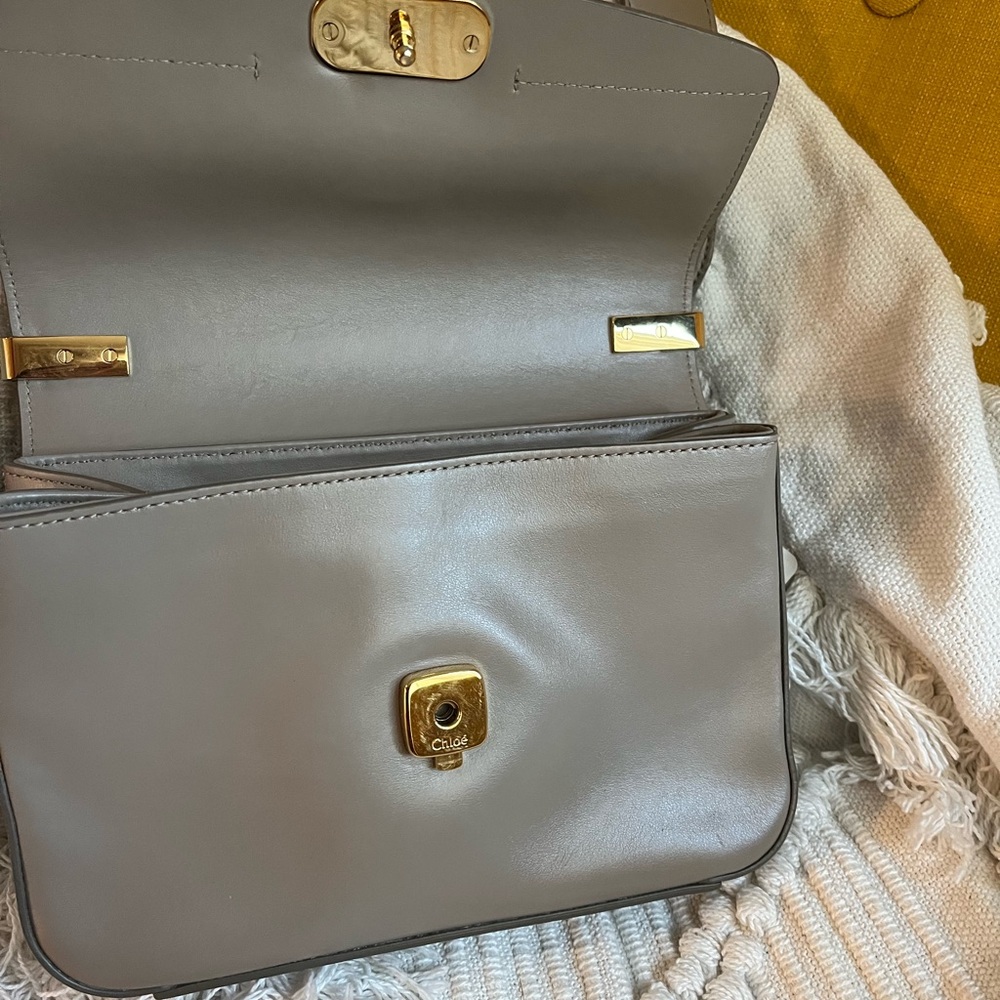 😍 Chloe “C” Small Motty Grey Leather & Suede Double Carry Crossbody Bag - Picture 8 of 12
